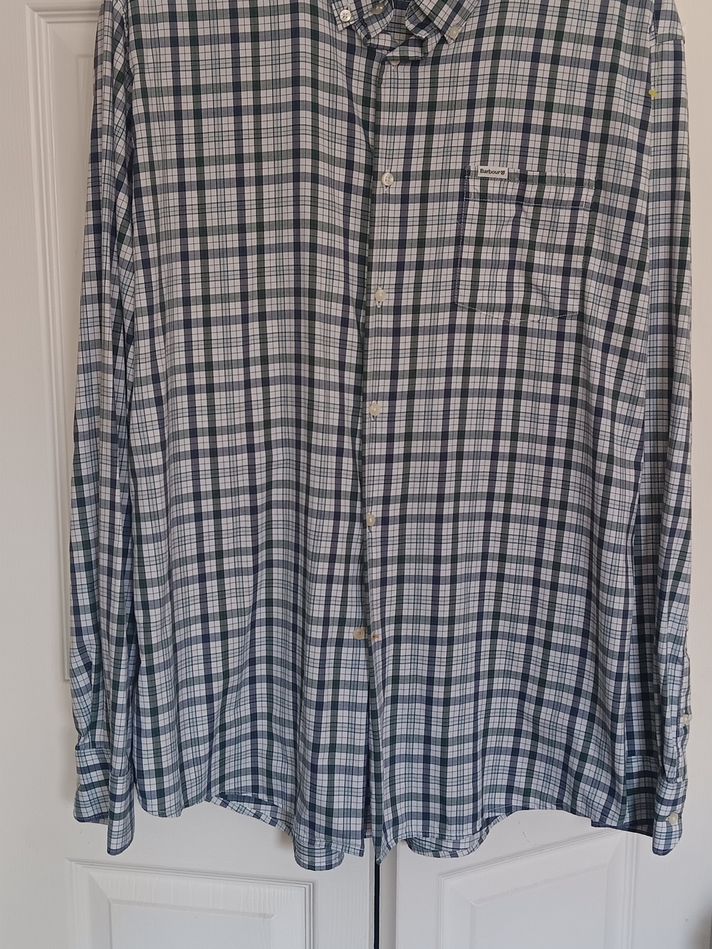 Barbour Mens Green & Blue Plaid Button-Down Tailored Shirt Size XL